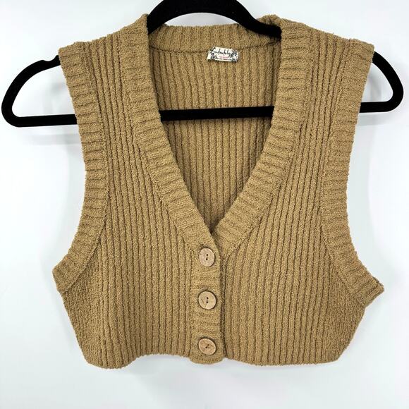 Free People Sweaters - Free People Cropped Sweater Vest Tank XS Intimately Tan Ribbed Y2K Preppy
